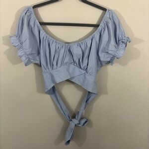 Bundle! Two Live 4 Truth Ruffled Crop Blouses Dusty Blue and Hot Pink Sz L